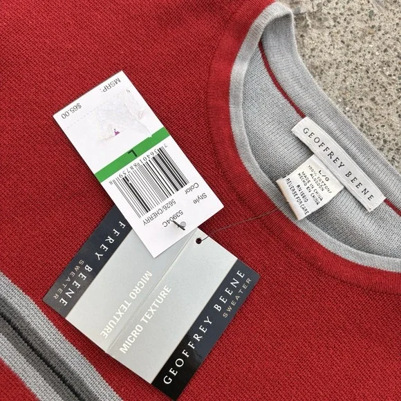 Geoffrey Beene Men Long Sleeve Pullover Sweater x2 Shirt Color Red Mulberry NWT - Picture 8 of 8